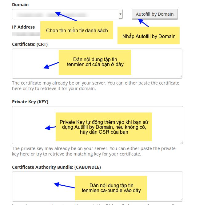Cpanel 11: Cài đặt giấy chứng nhận chứng chỉ số SSL